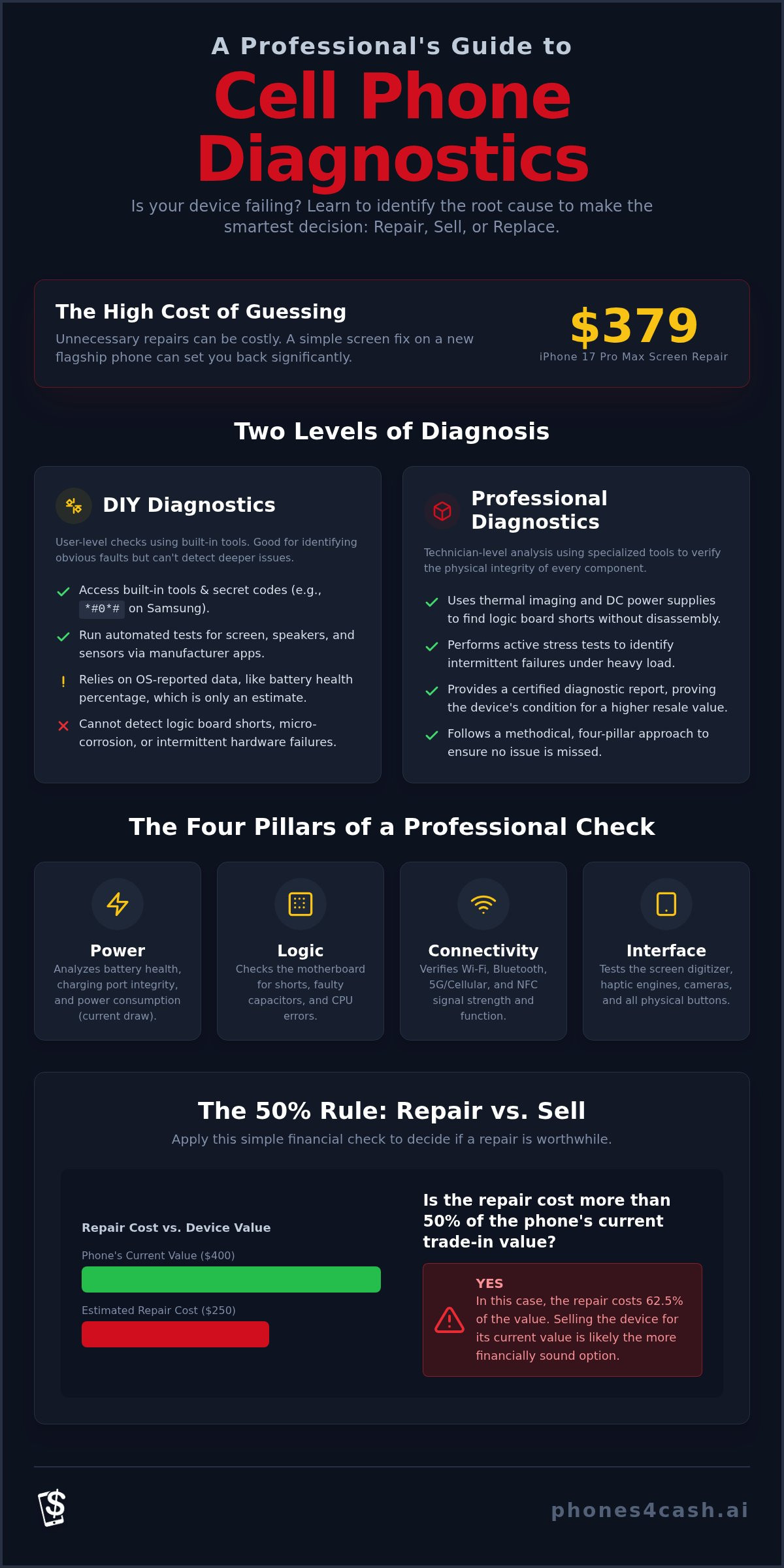 Professional cell phone diagnostics