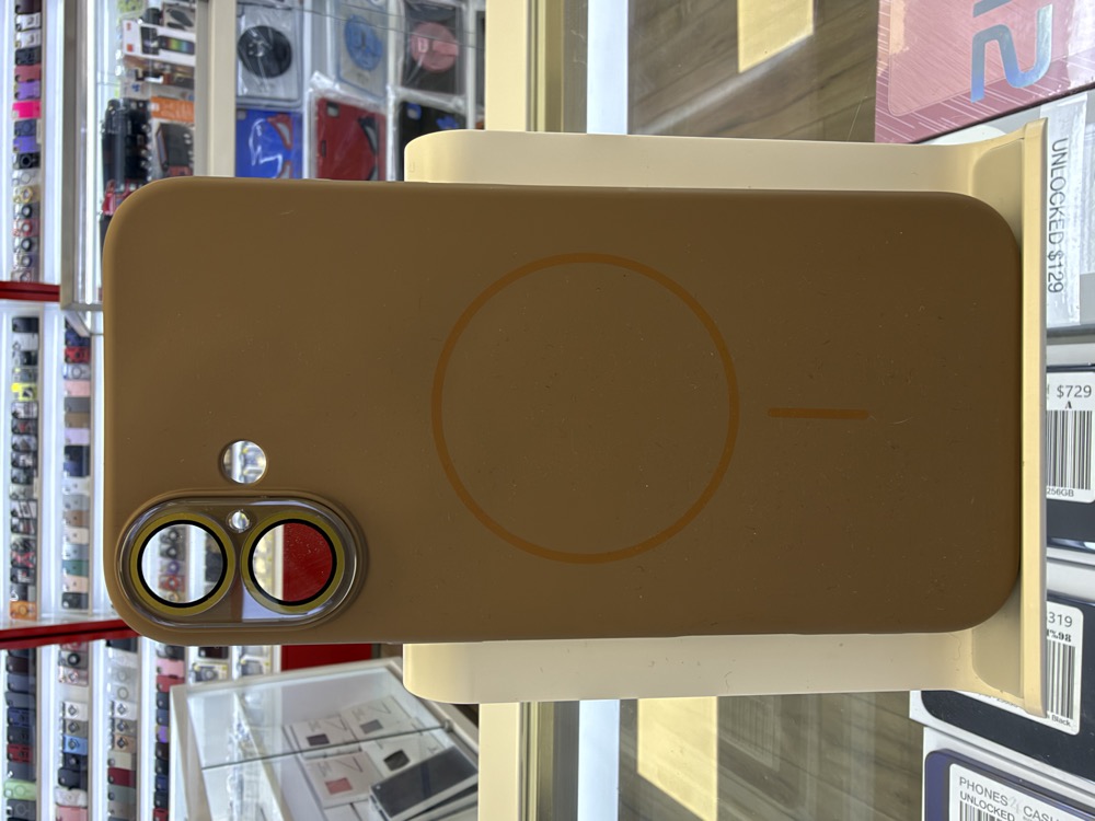iPhone 16 Case - Silicone MagSafe with Gold Lens Ring - Tan
