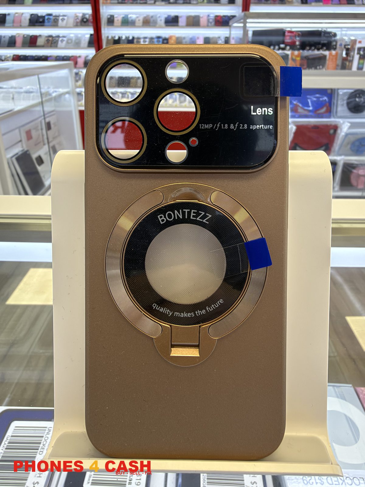 iPhone 15 Pro Case - Lens Guard Ring Stand Gold