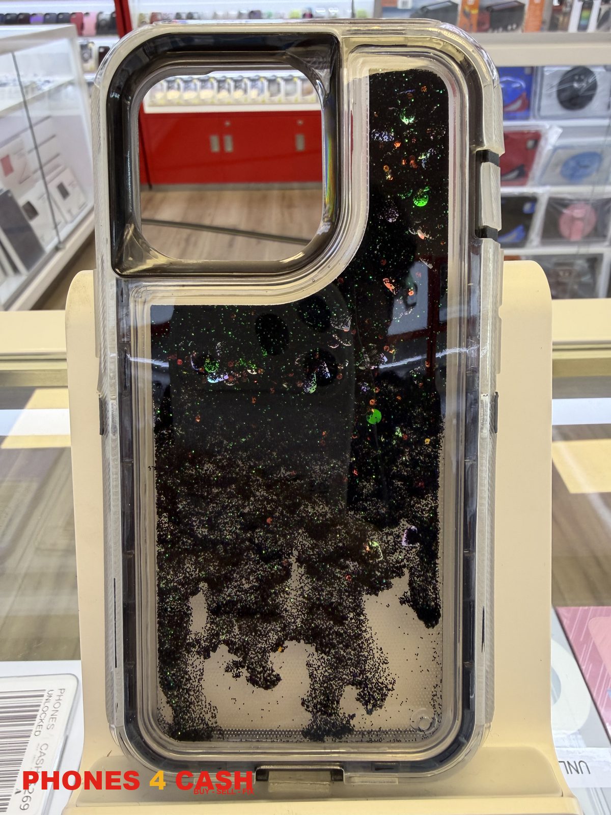 iPhone 13 Pro Case - Liquid Glitter Clear (Black)