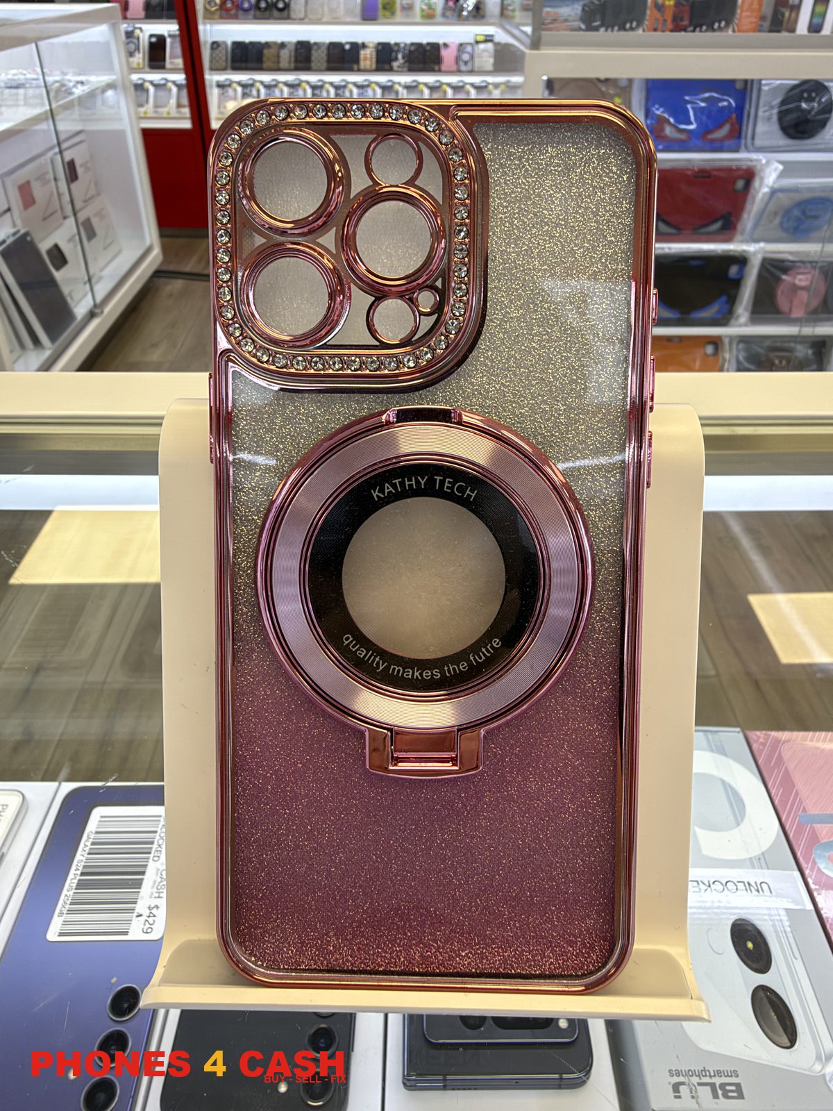 iPhone 16 Pro Max Case - Diamond Lens Ring Stand Rose Gold