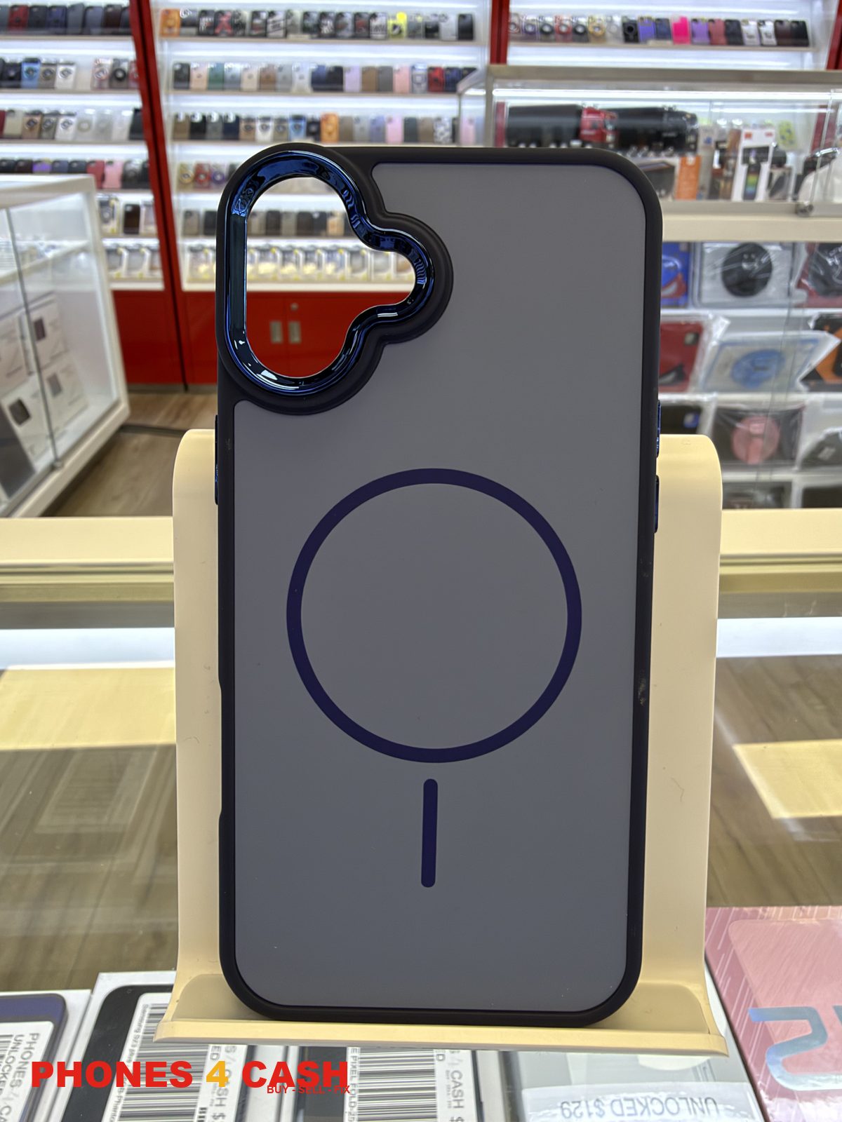 iPhone 16 Plus Case - Frosted MagSafe Ring Holder Navy