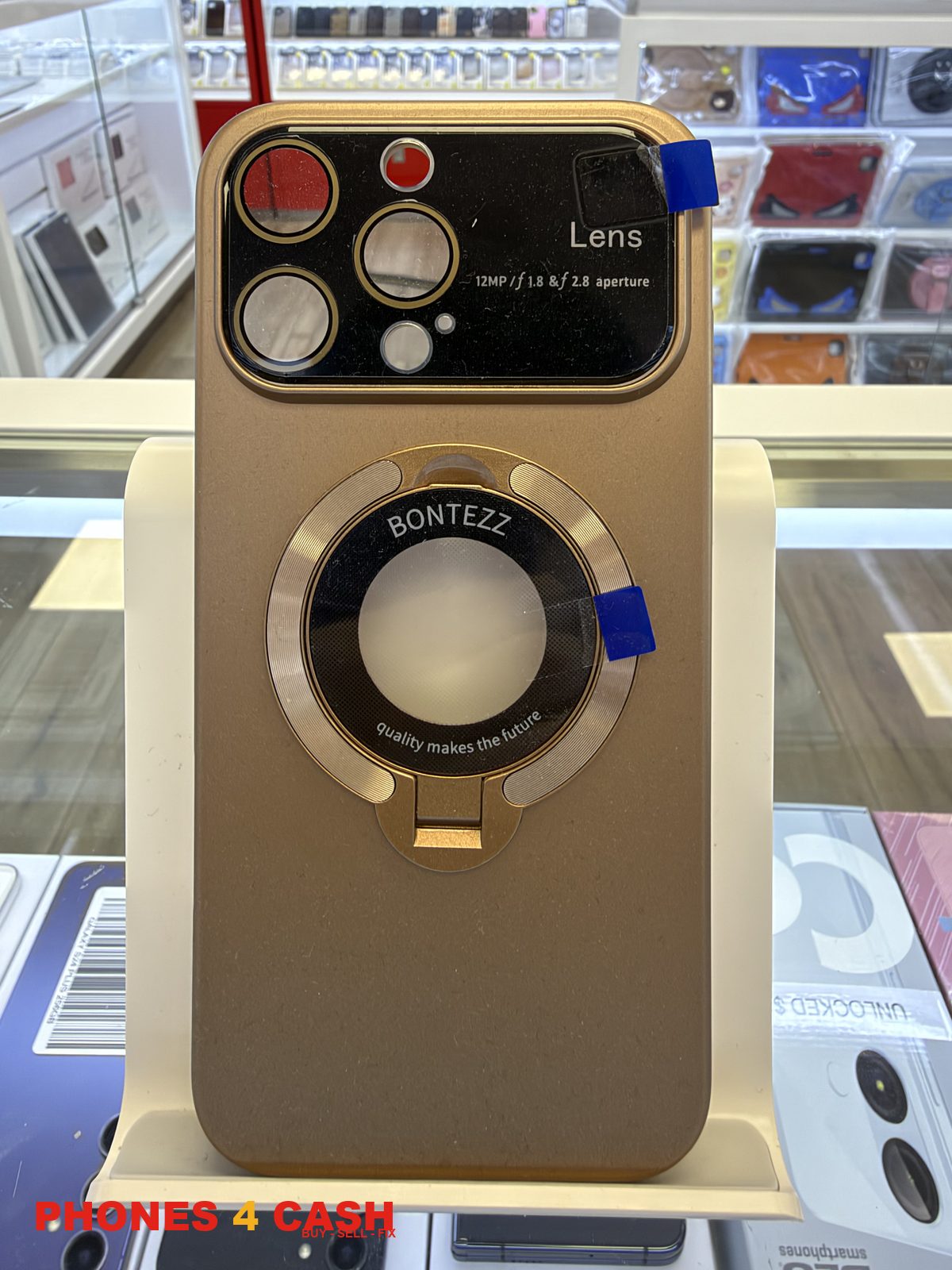iPhone 16 Pro Max Case - Lens Guard Ring Stand Gold