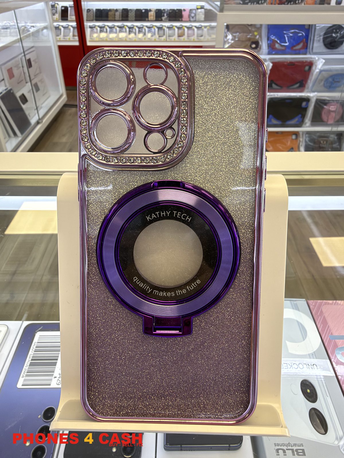 iPhone 16 Pro Max Case - Diamond Lens Ring Stand Purple