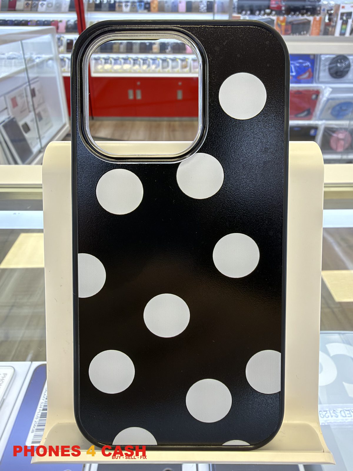 iPhone 14 Pro Case - Black & White Polka Dot