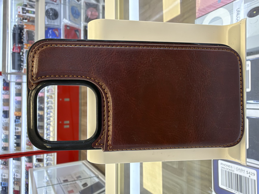 iPhone 16 Case - Brown Leather with Card Pocket