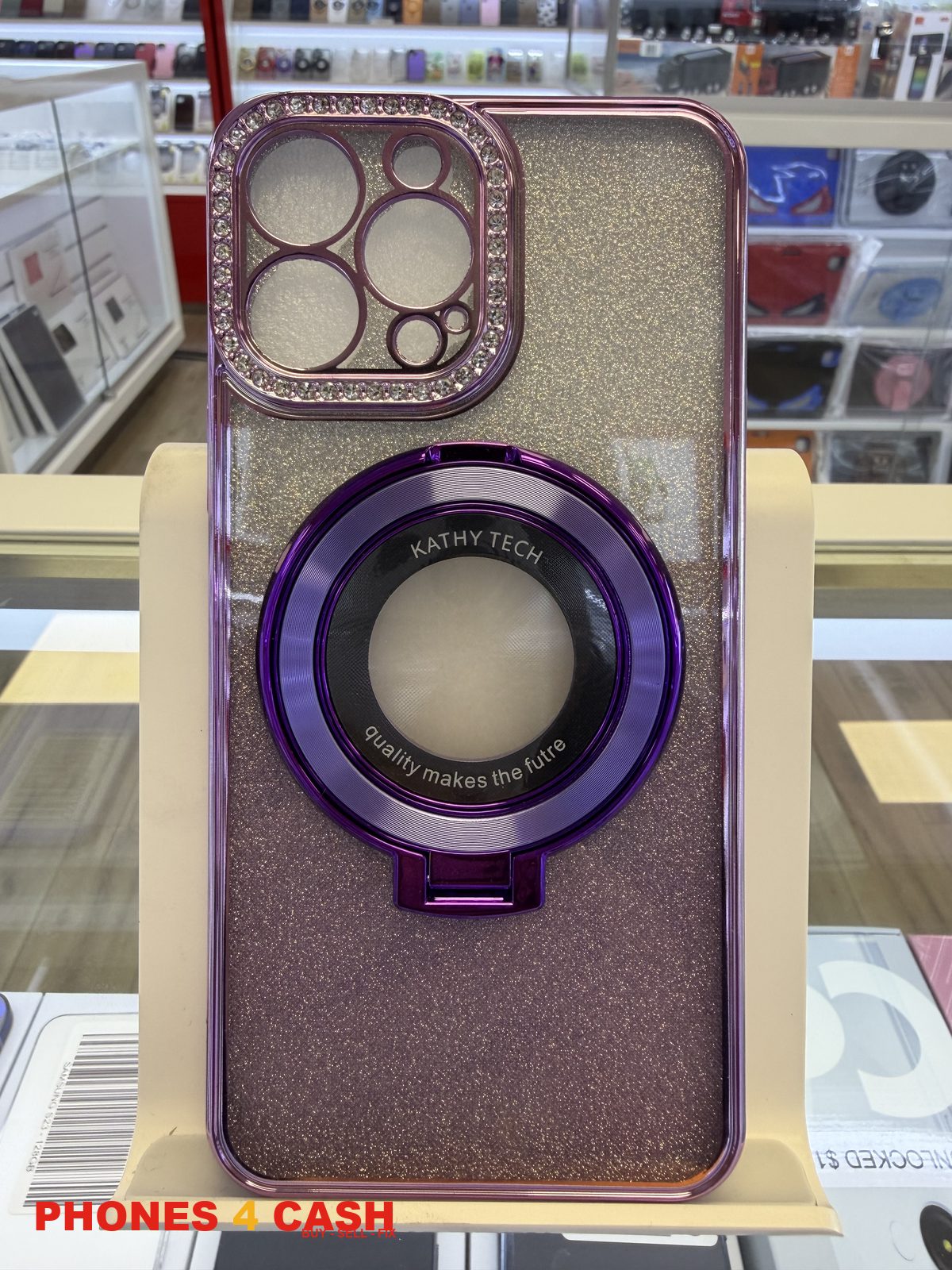 iPhone 13 Pro Max Case - Glitter Rhinestone MagSafe Ring Stand (Purple)