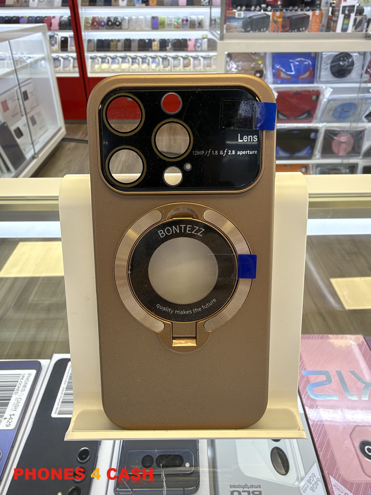 iPhone 16 Pro Case - Lens Guard Ring Stand Gold
