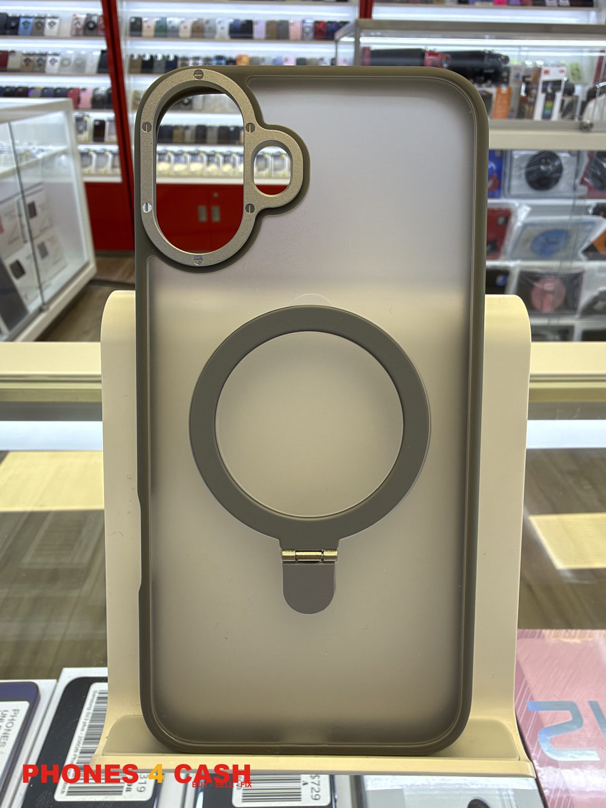 iPhone 16 Plus Case - Frosted MagSafe Ring Holder Gold
