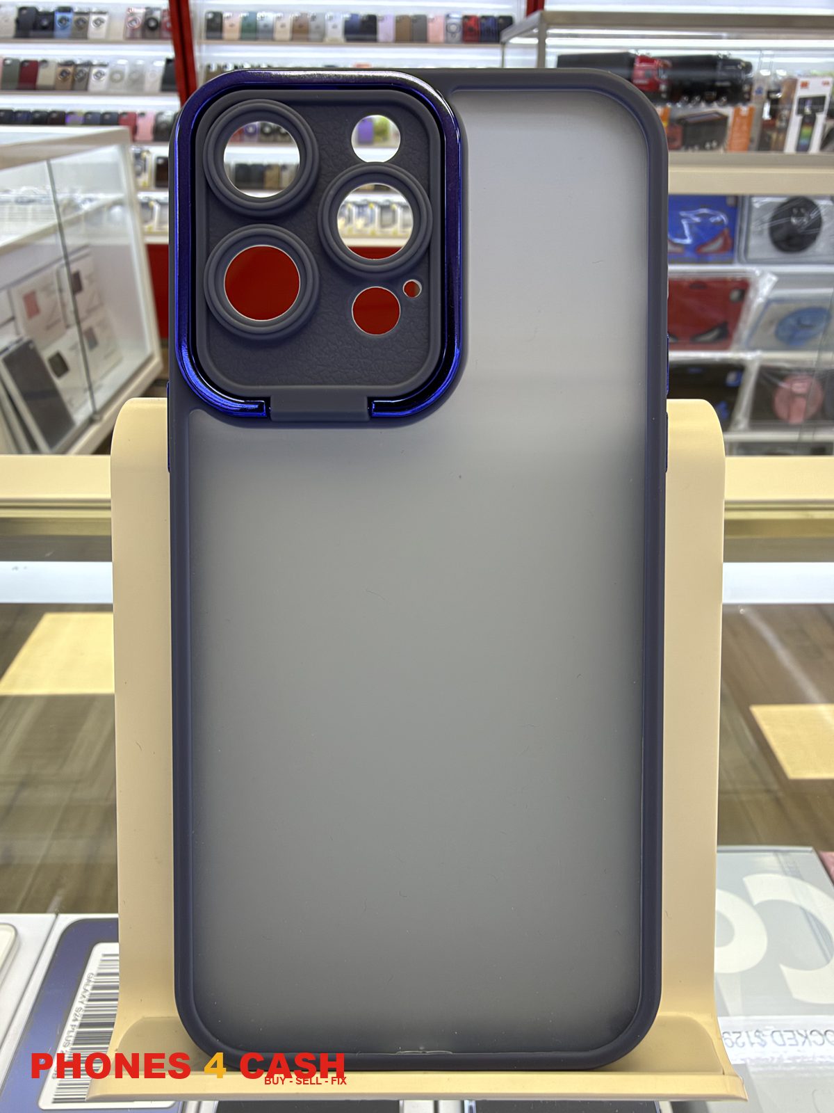 iPhone 14 Pro Max Case - Navy Blue Frosted Lens Ring