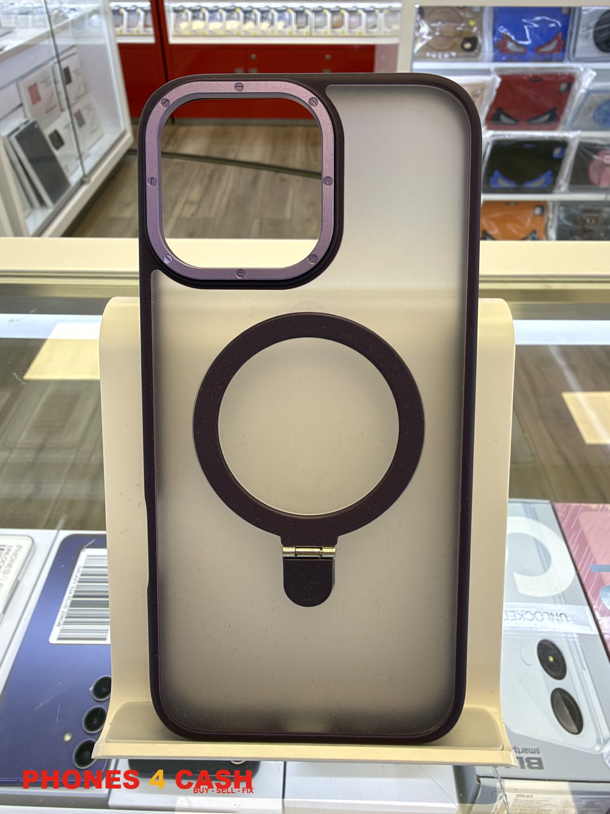 iPhone 16 Pro Max Case - Clear MagSafe with Ring Stand Purple Trim