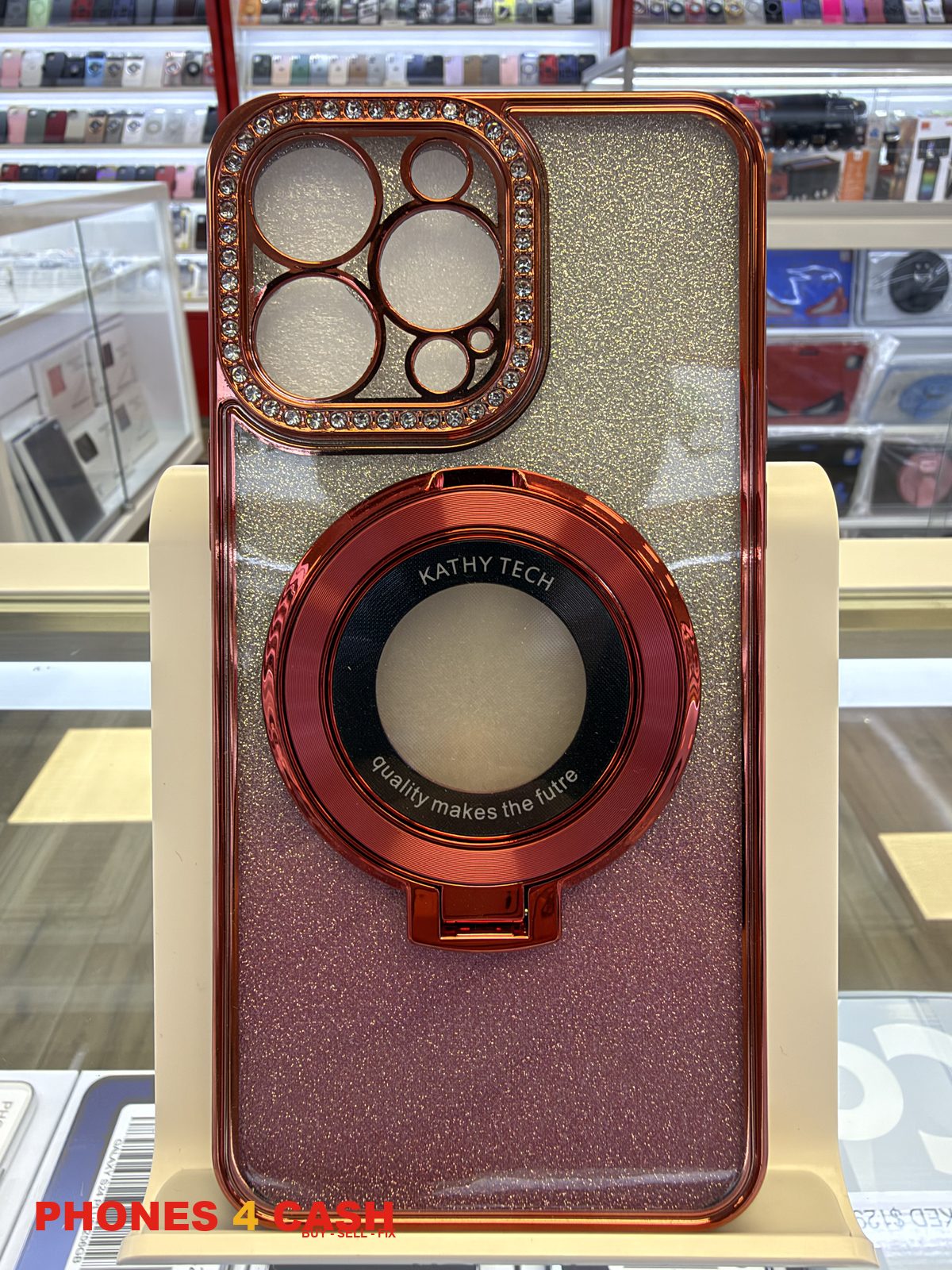 iPhone 14 Pro Max Case - Red Glitter Diamond MagSafe