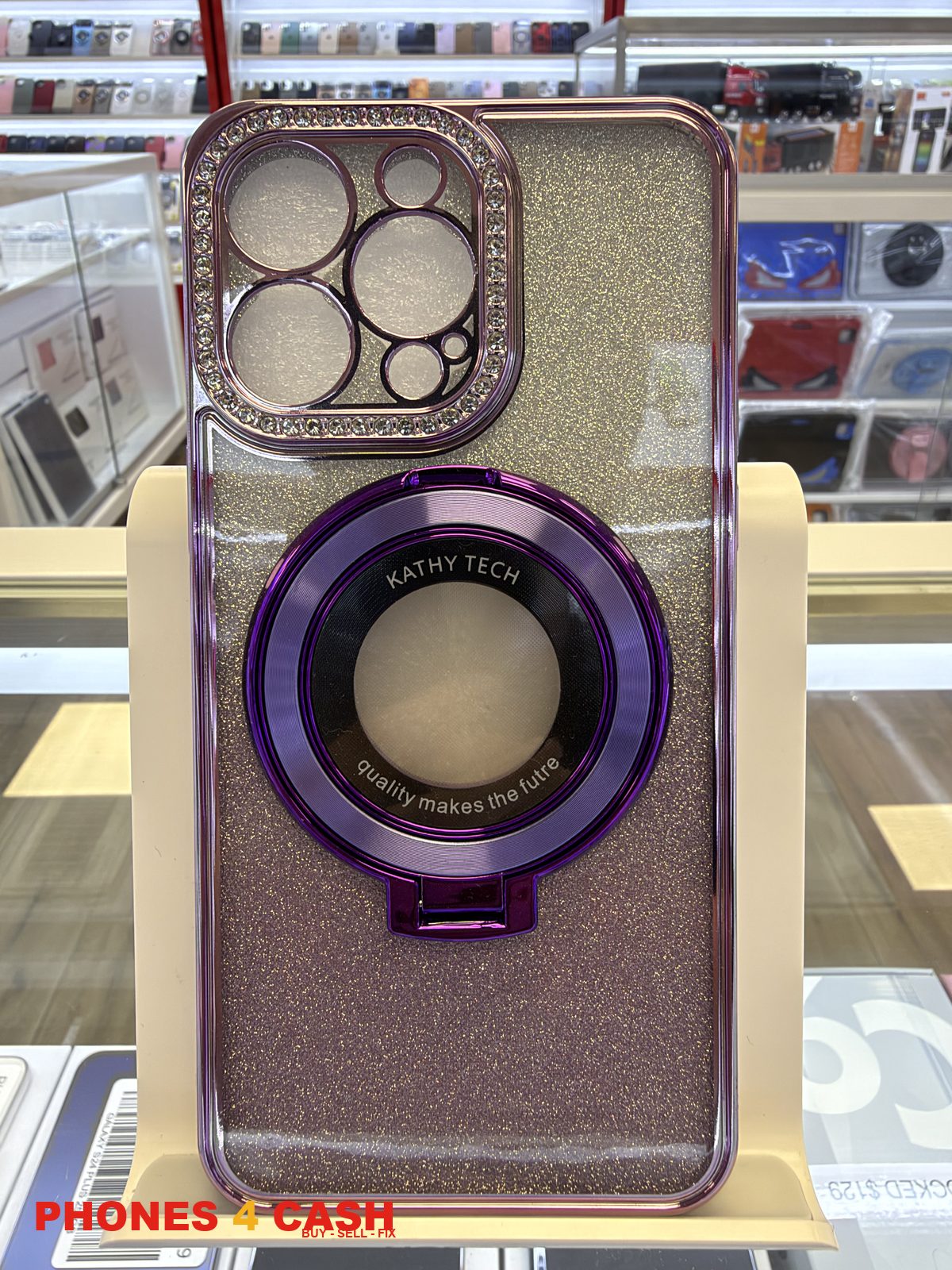 iPhone 14 Pro Max Case - Purple Glitter Diamond MagSafe