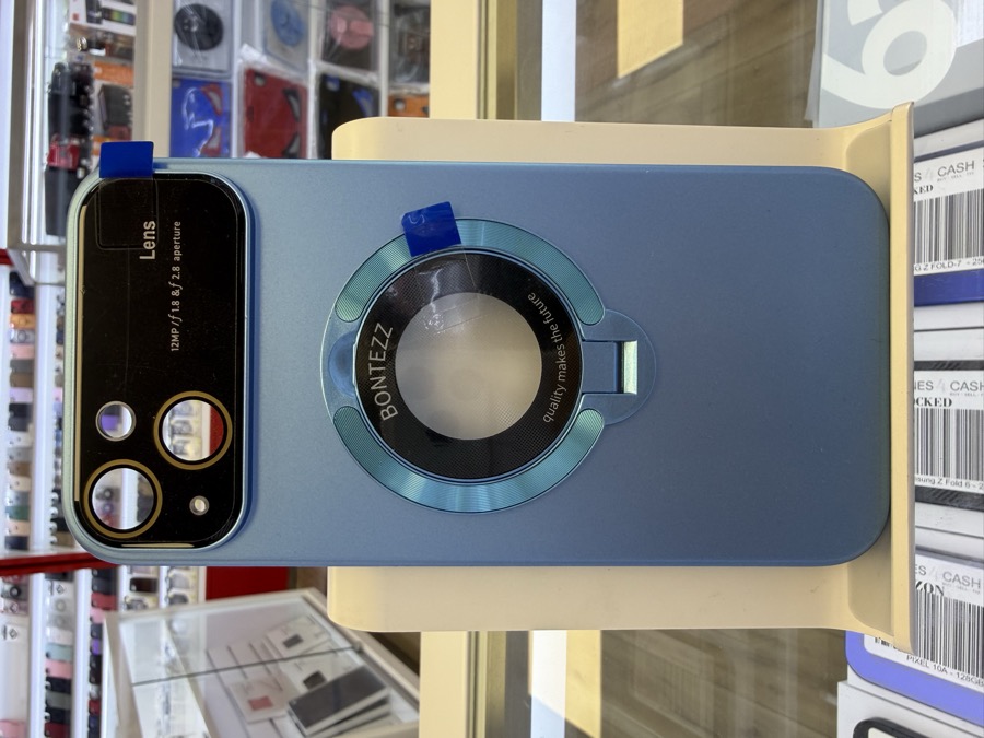 iPhone 14 & 15 Plus Case - Ring Stand with Lens Cover - Light Blue