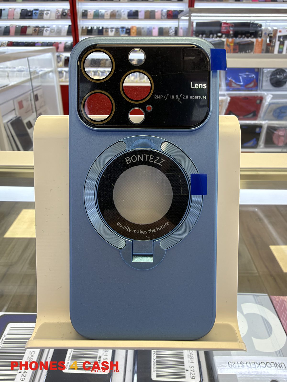 iPhone 15 Pro Case - Lens Guard Ring Stand Blue