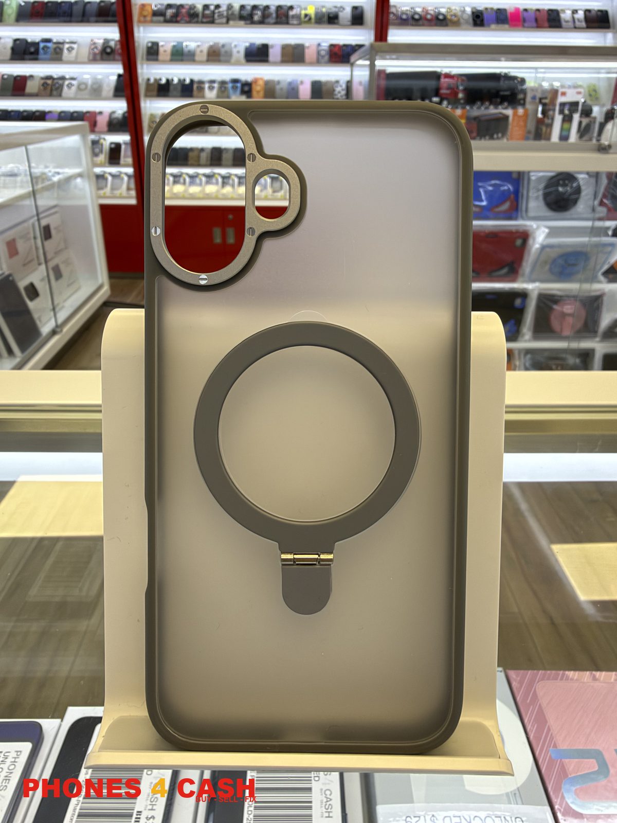 iPhone 16 Plus Case - Frosted MagSafe Ring Holder Cream
