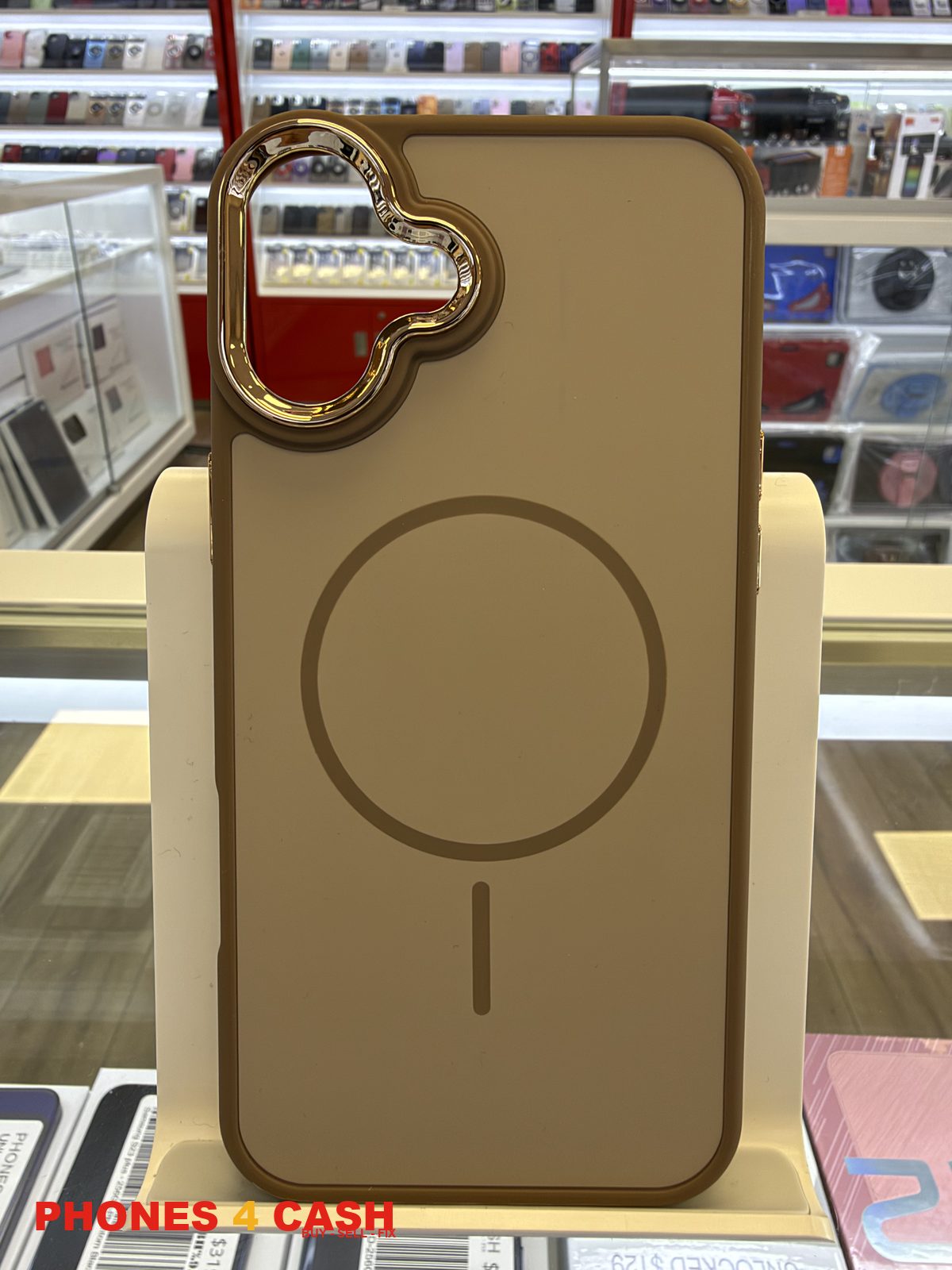 iPhone 16 Plus Case - Frosted MagSafe Ring Holder Gold