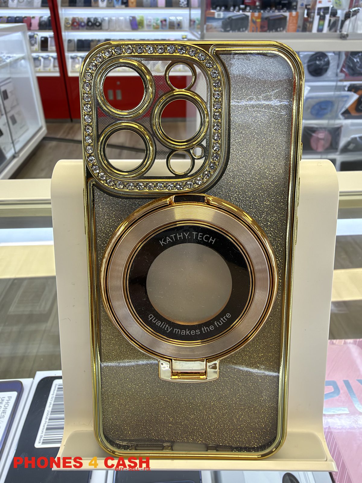 iPhone 16 Pro Case - Diamond Lens Ring Stand Gold