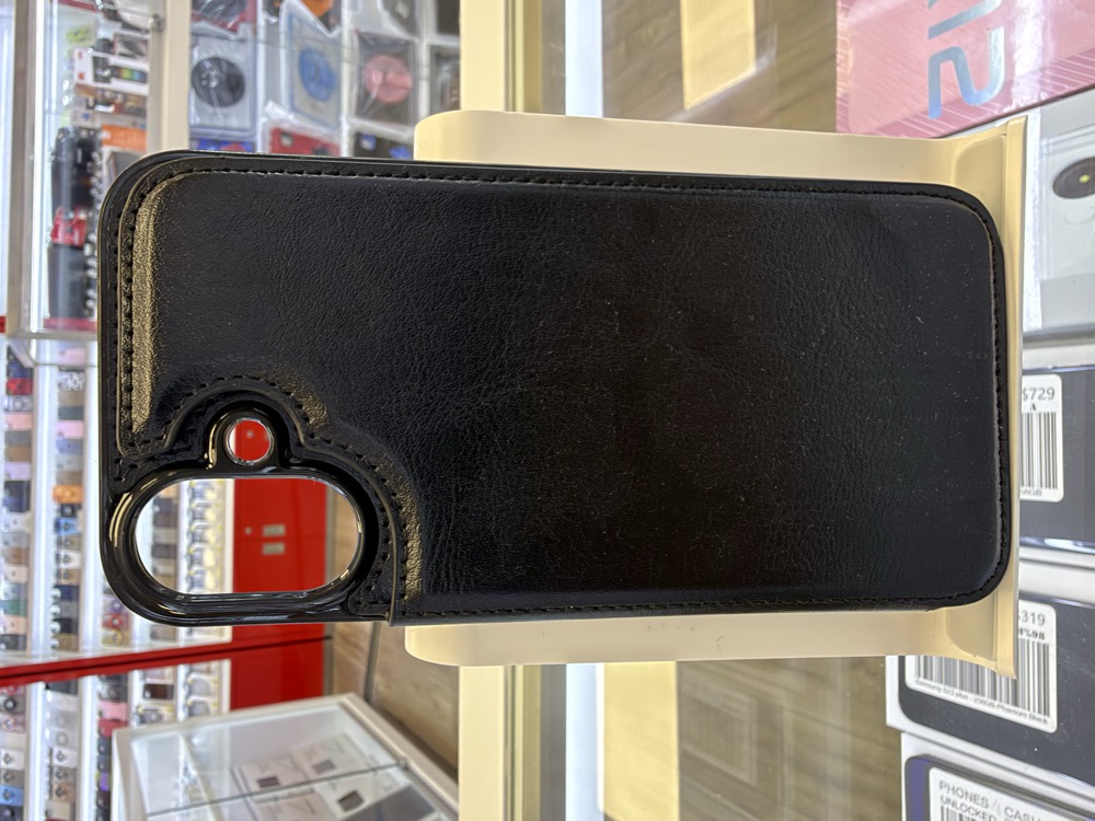 iPhone 16 Case - Black Leather Wallet