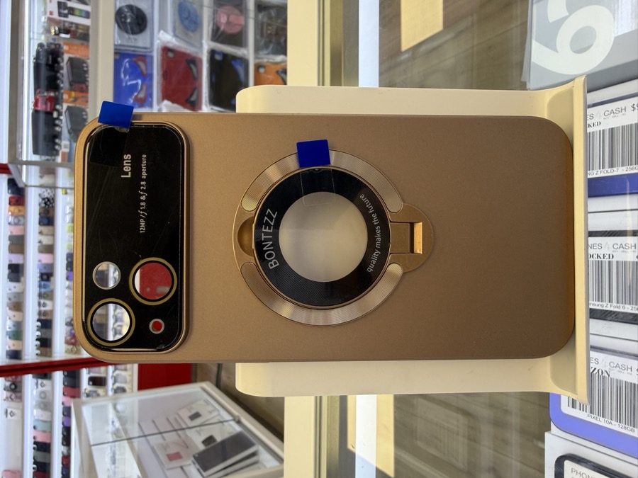 iPhone 14 & 15 Plus Case - Ring Stand with Lens Cover - Gold