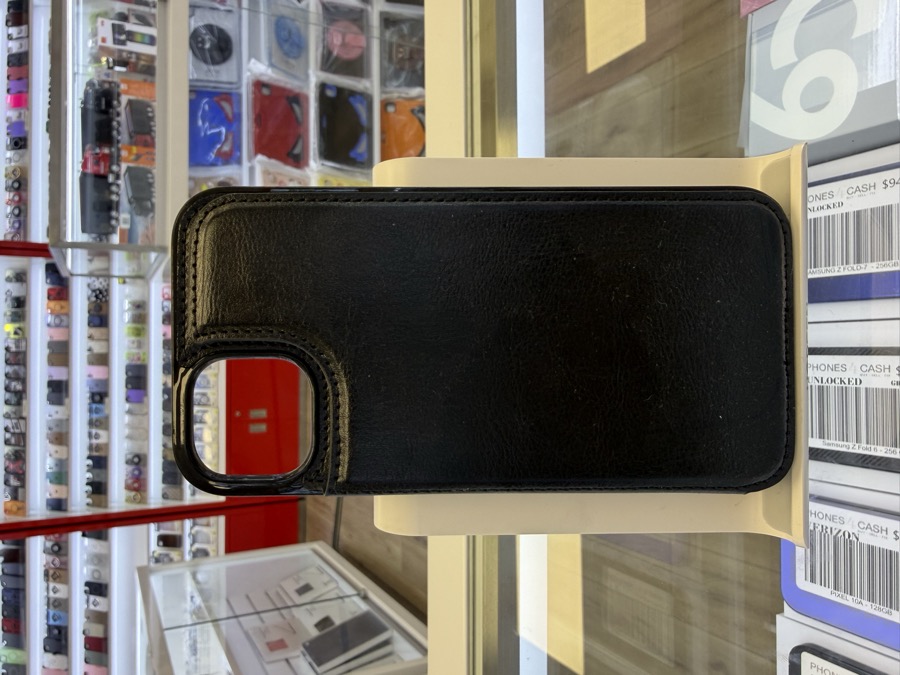 iPhone 14 & 15 Plus Case - Black Leather
