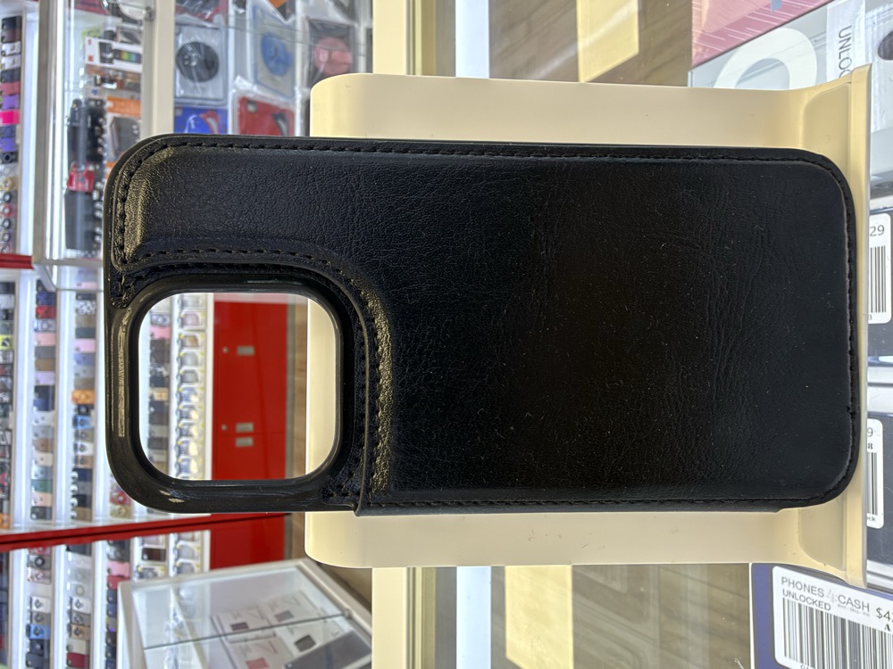 iPhone 16 Case - Black Leather with Card Pocket