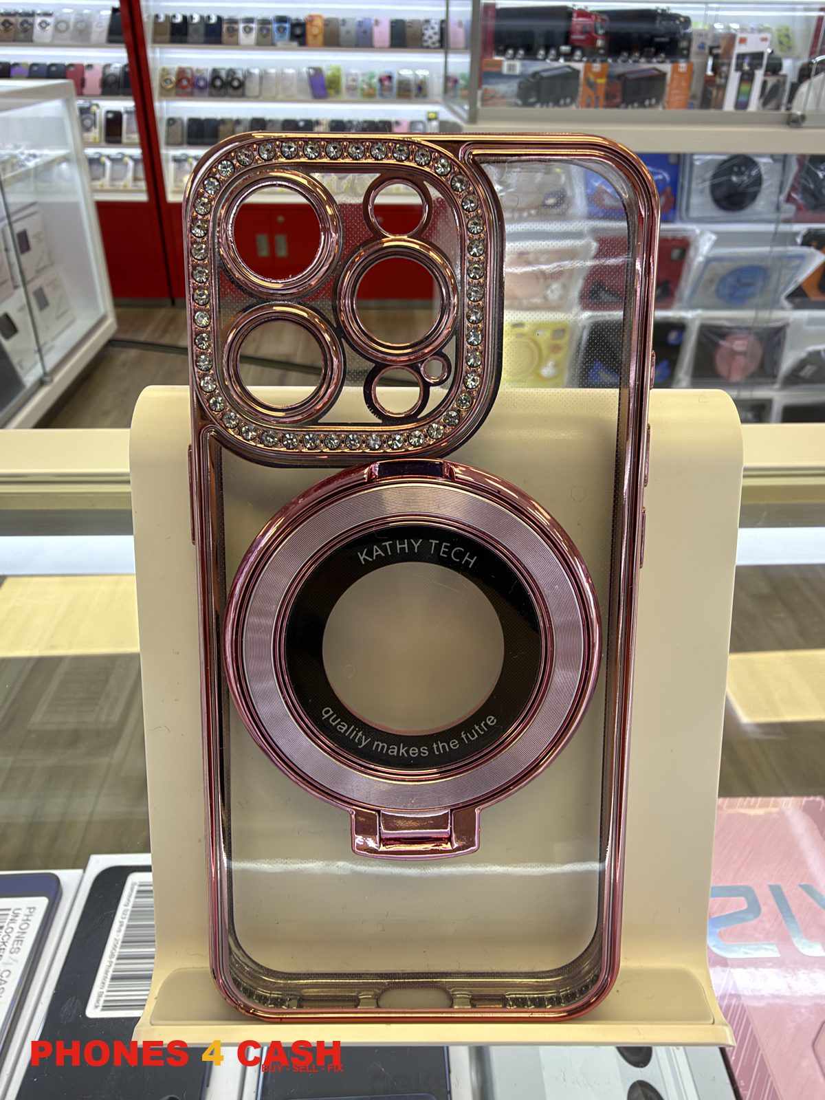 iPhone 16 Pro Case - Diamond Lens Ring Stand Rose