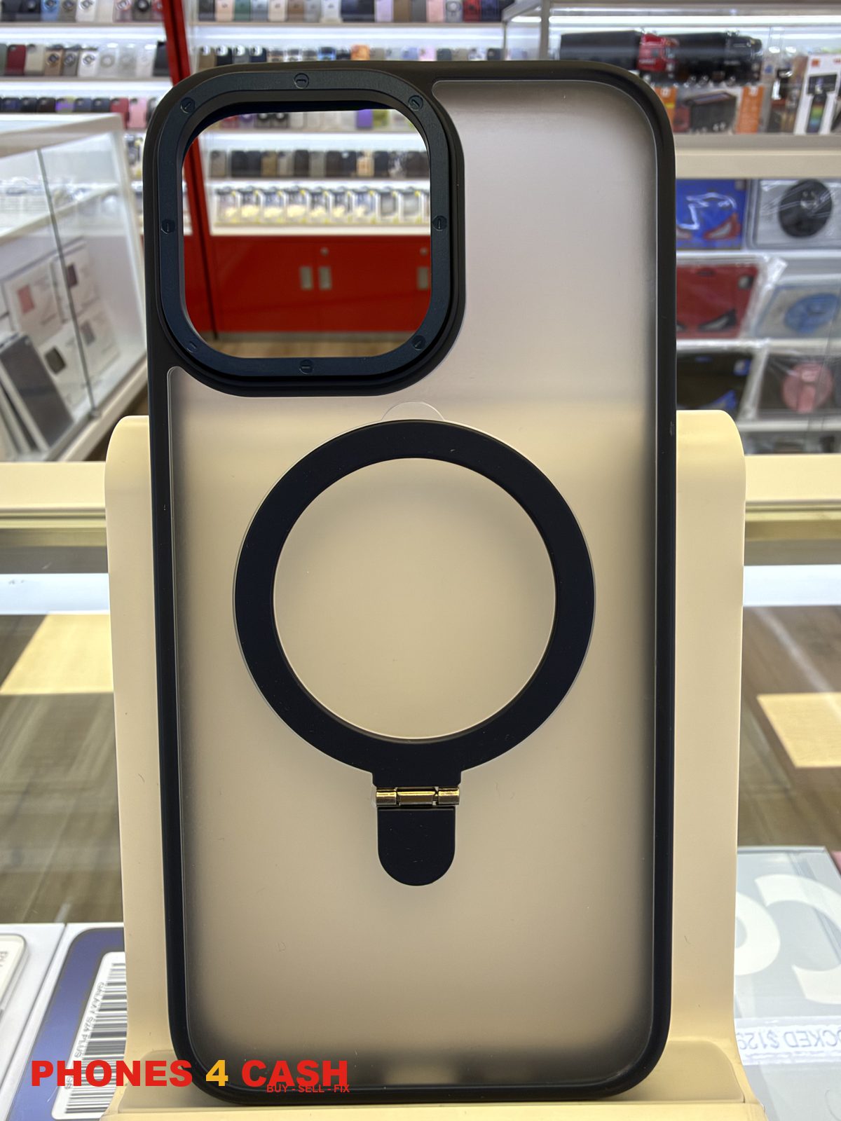 iPhone 14 Pro Max Case - Black Frosted MagSafe Ring-Stand