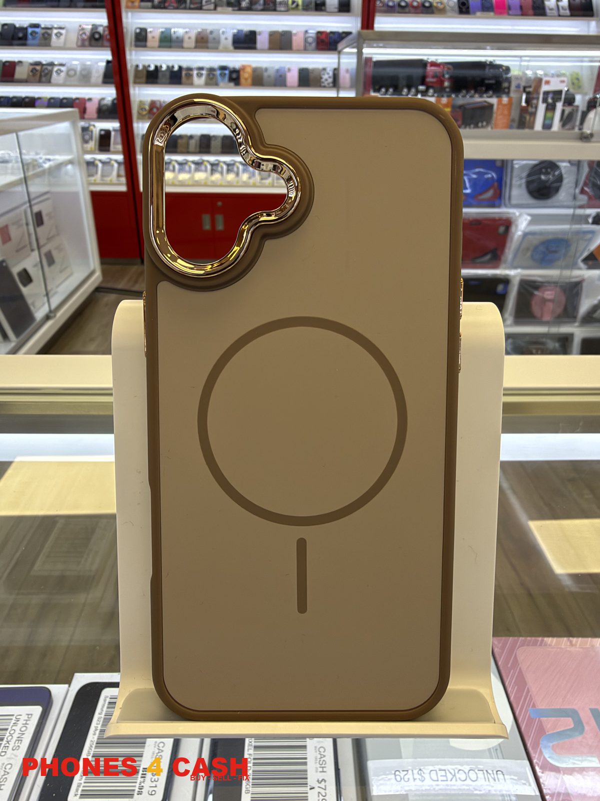 iPhone 16 Plus Case - Frosted MagSafe Ring Holder Gold